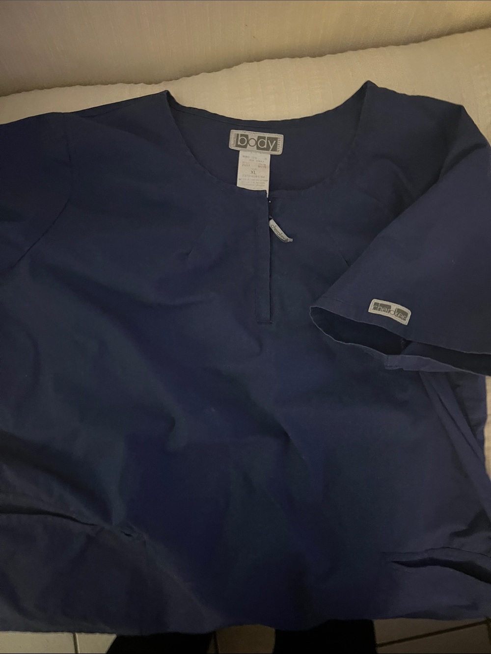 Cherokee Women’s Navy Medical Scrub Top with Front Pockets and Zip Neckline XL